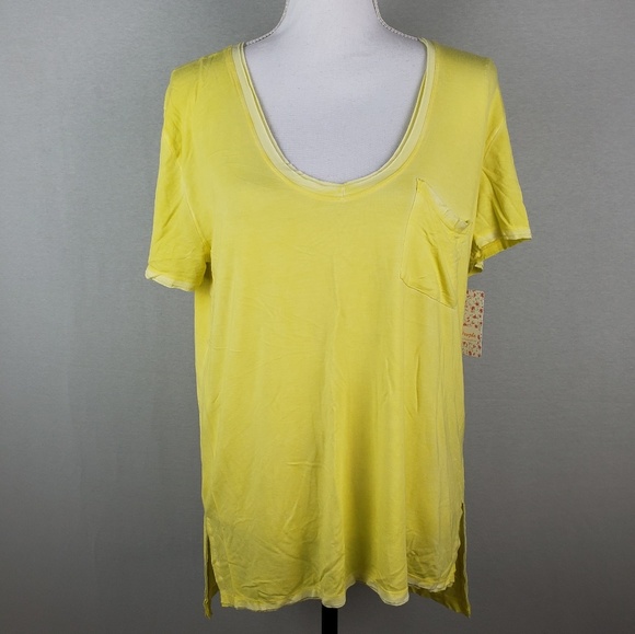 Free People Tops - Free People Yellow Oversize Hi Low Short Sleeve